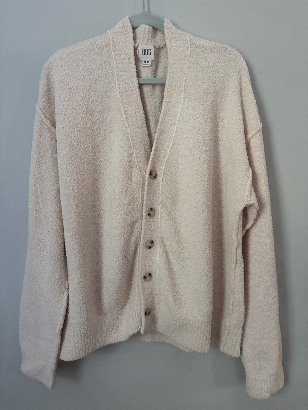 BDG Urban Outfitters Unisex Textured Cardigan Sweater Cream Medium Oversized